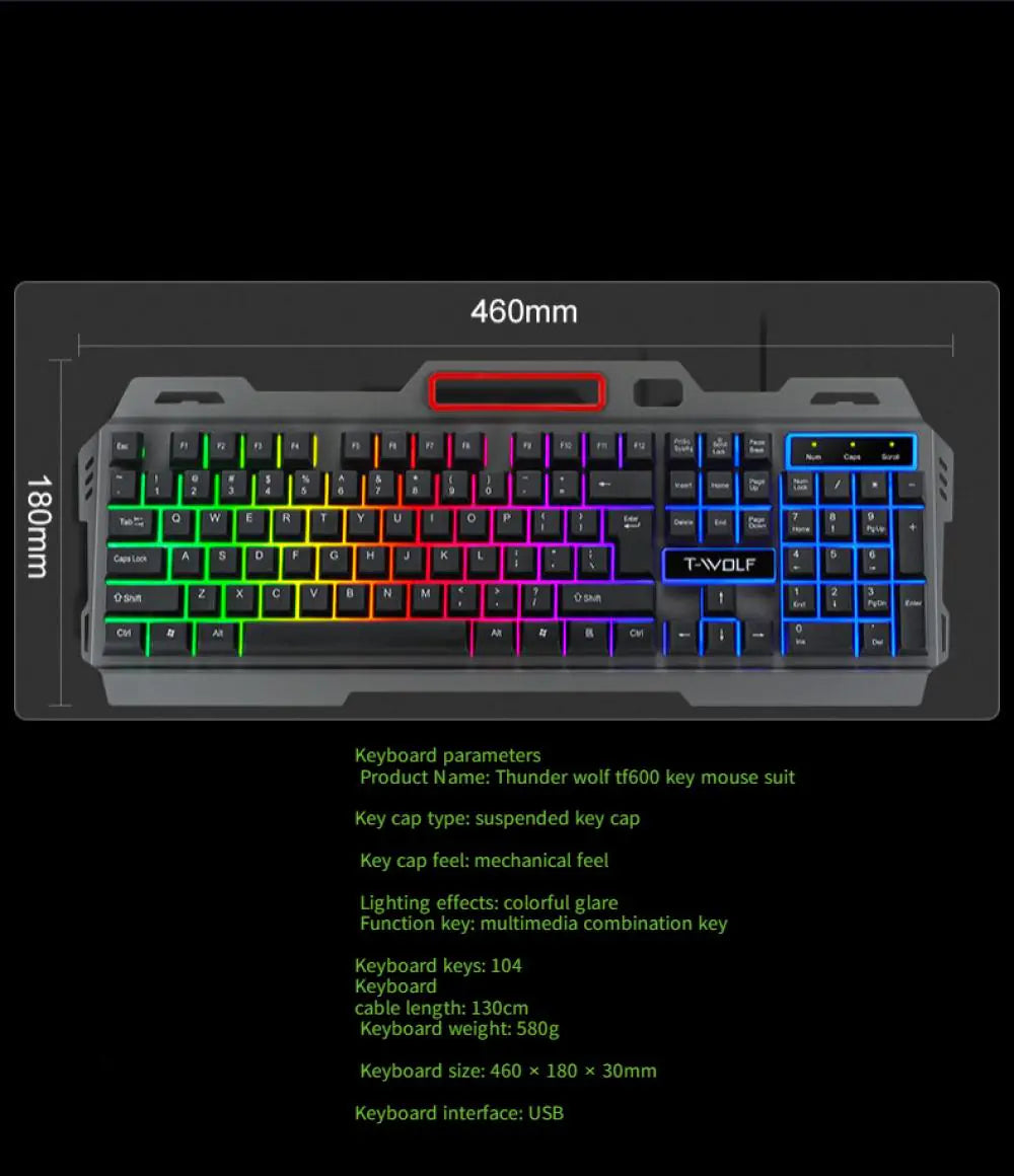 RGB LED Backlit Mechanical Gaming Keyboard and Mouse